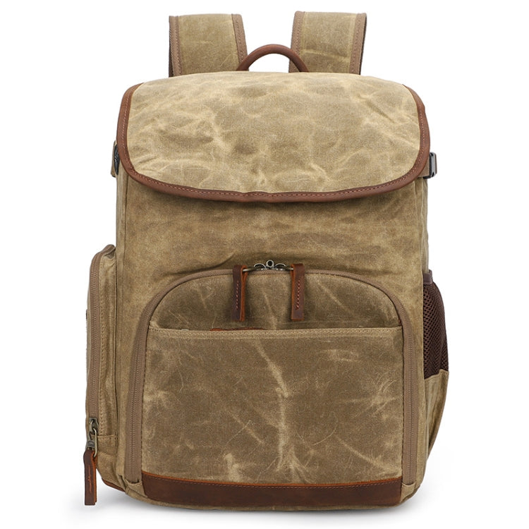 K001-D Leisure Shoulder Camera Bag Water-resistant Retro Canvas Camera Storage Backpack(Khaki)