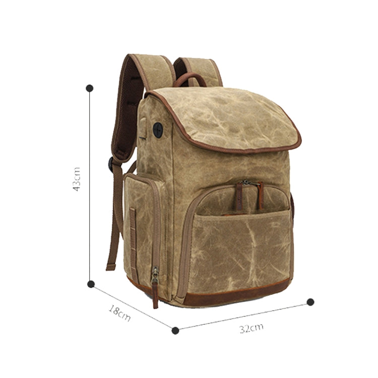 K001-D Leisure Shoulder Camera Bag Water-resistant Retro Canvas Camera Storage Backpack(Khaki)