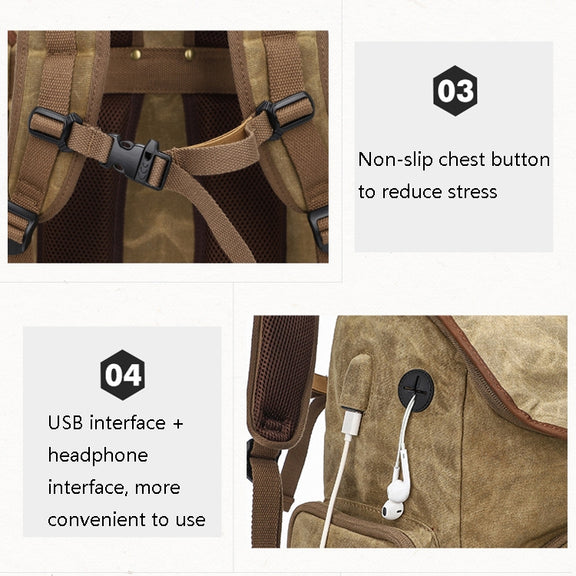 K001-D Leisure Shoulder Camera Bag Water-resistant Retro Canvas Camera Storage Backpack(Khaki)