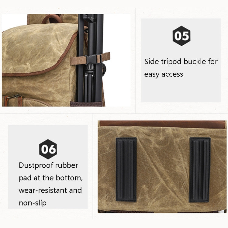 K001-D Leisure Shoulder Camera Bag Water-resistant Retro Canvas Camera Storage Backpack(Khaki)