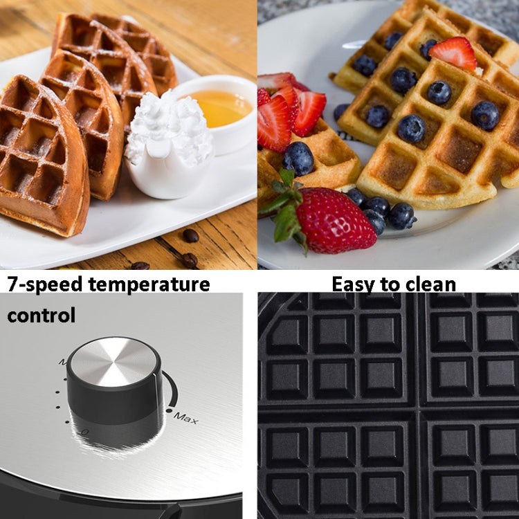1000W Waffle Maker Breakfast Bread Maker Sandwich Maker Temperature Adjustable Electric Baking Pan(UK Plug)