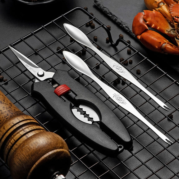 Crab Tool 304 Stainless Steel Crab Fork Crab Scissors Crab Needle,Style: 2 Fork 1 Knife