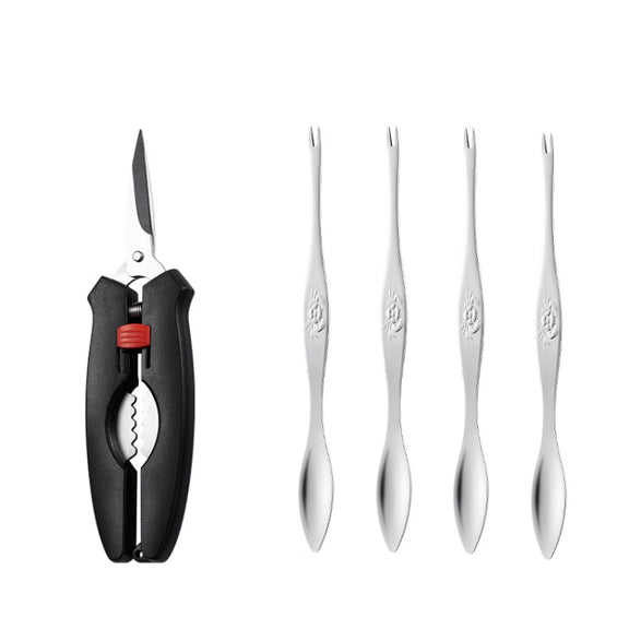 Crab Tool 304 Stainless Steel Crab Fork Crab Scissors Crab Needle,Style: 4 Fork 1 Knife