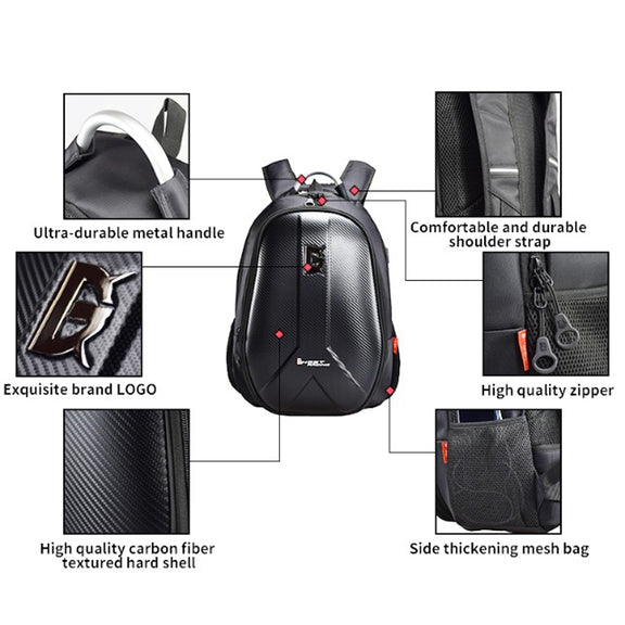 GHOST RACING GR-BB02 Men Motorcycle Riding Backpack Helmet Hard Shell Backpack Locomotive Travel Computer Bag(Black)