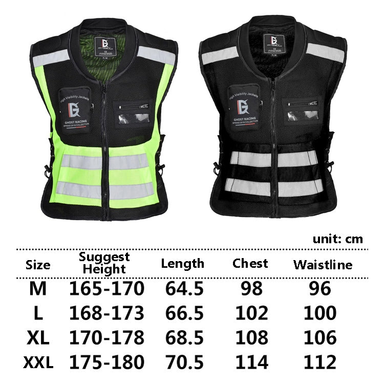 GHOST RACING GR-Y06 Motorcycle Riding Vest Safety Reflective Vest, Size: L(Black)