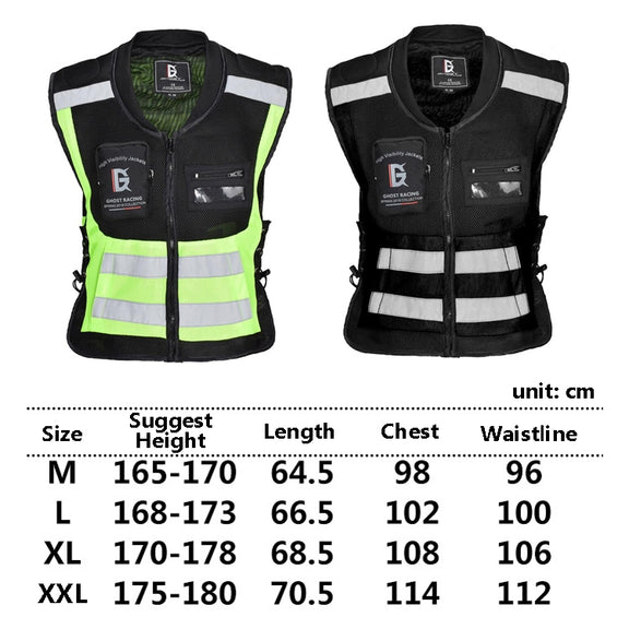 GHOST RACING GR-Y06 Motorcycle Riding Vest Safety Reflective Vest, Size: L(Black)