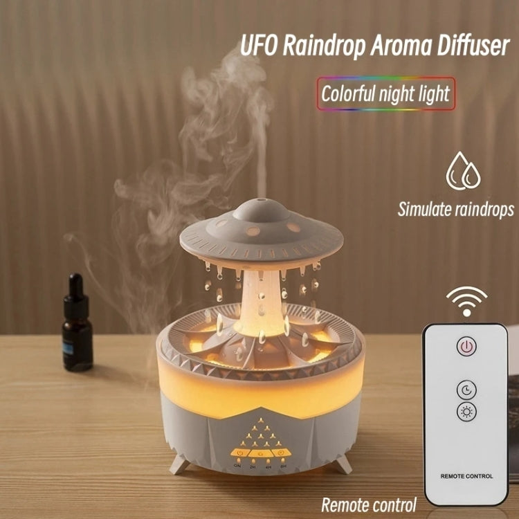 UFO Water Drop Aromatherapy Humidifier Desktop Remote Control Diffuser, Plug: EU Plug(White)