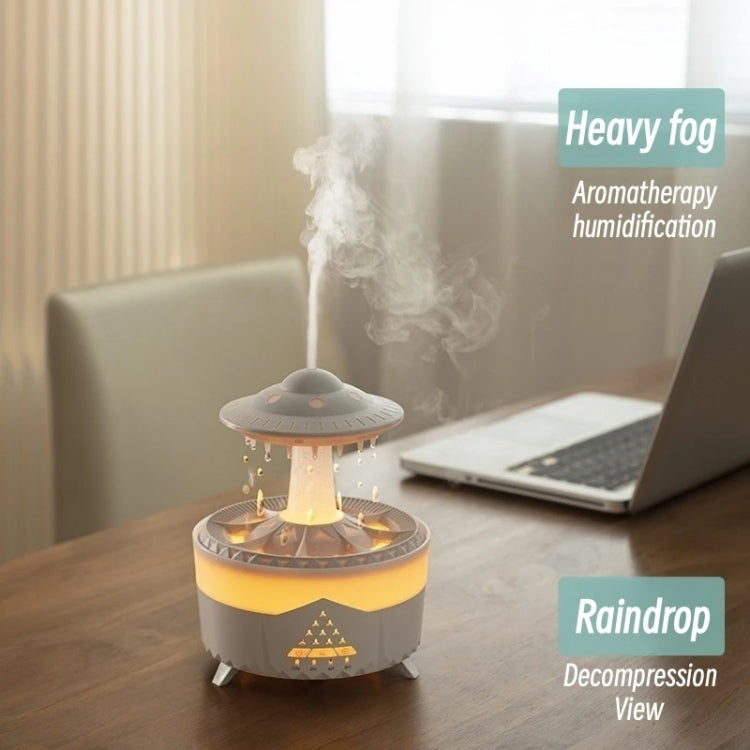 UFO Water Drop Aromatherapy Humidifier Desktop Remote Control Diffuser, Plug: EU Plug(Wood Grain)