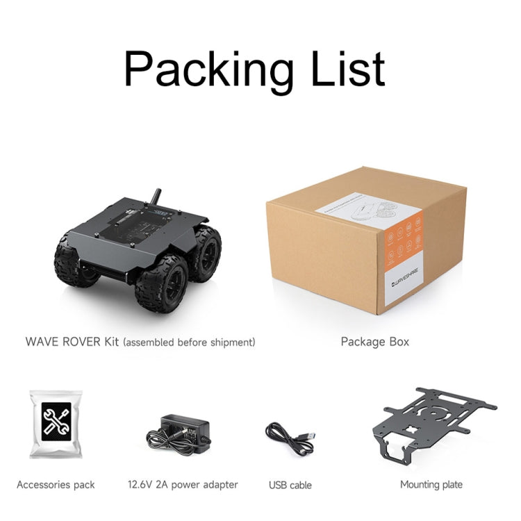 Waveshare WAVE ROVER Flexible Expandable 4WD Mobile Robot Chassis, Onboard ESP32 Module(EU Plug)