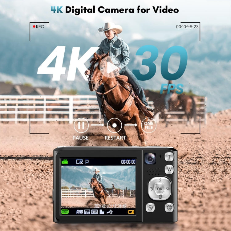 DC308 2.8-Inch 4K HD Front And Rear Dual-Camera 16X Zoom Digital Camera AU Plug(Black)
