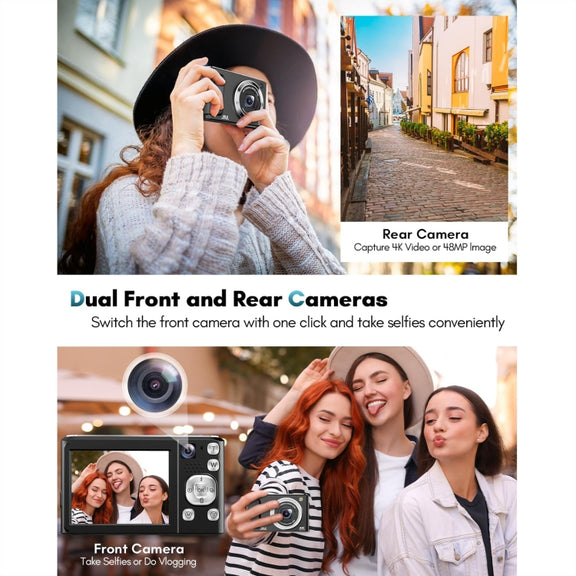 DC308 2.8-Inch 4K HD Front And Rear Dual-Camera 16X Zoom Digital Camera AU Plug(Black)