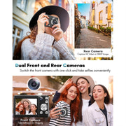 DC308 2.8-Inch 4K HD Front And Rear Dual-Camera 16X Zoom Digital Camera EU Plug(Black)