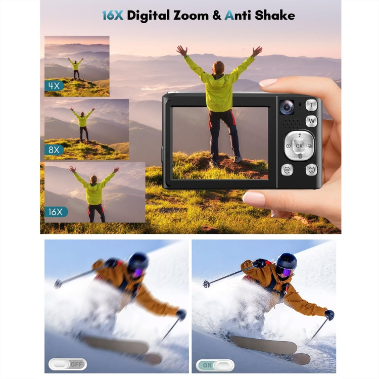 DC308 2.8-Inch 4K HD Front And Rear Dual-Camera 16X Zoom Digital Camera AU Plug(Black)