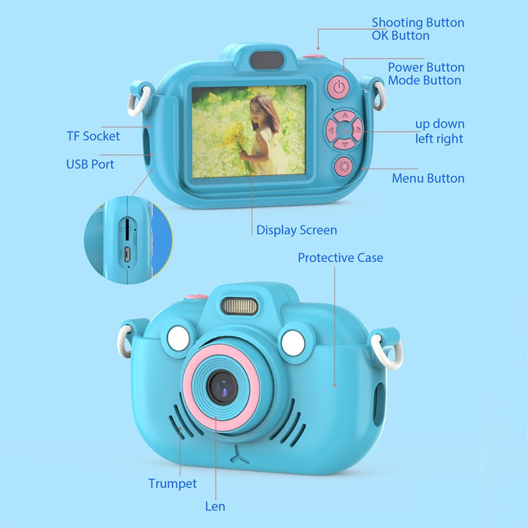 DC502 2.4-Inch 16X Zoom 2.7K Video Recording Children Digital Camera, Color: Blue + 32G(EU Plug)