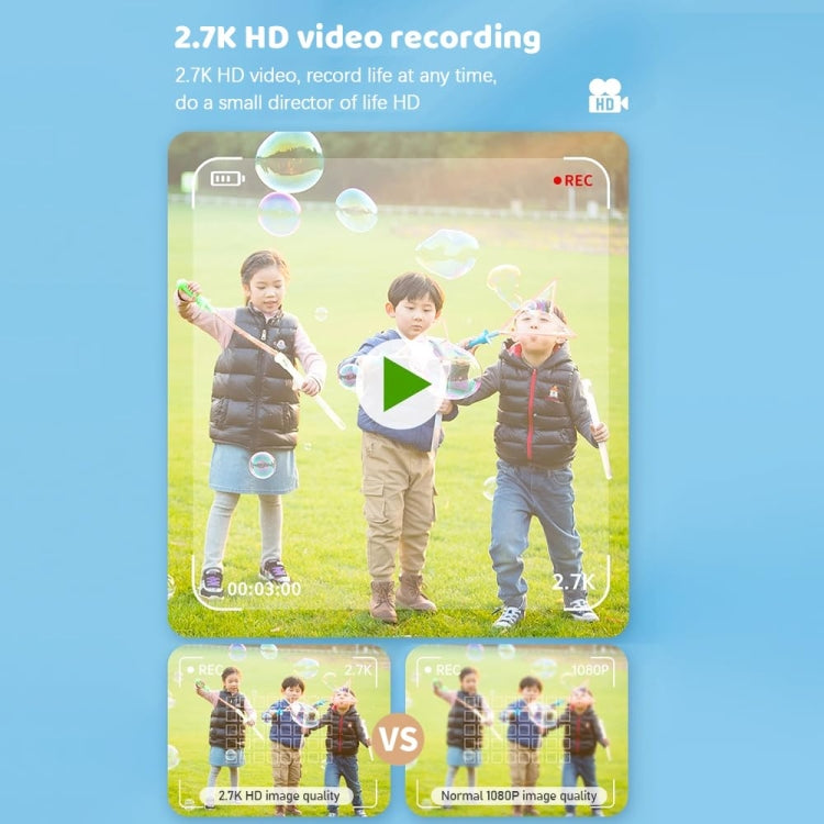 DC502 2.4-Inch 16X Zoom 2.7K Video Recording Children Digital Camera, Color: Blue + 32G(US Plug)