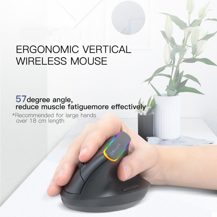 DELUX M618DB 6-Keys 1600 DPI RGB Vertical Wireless Bluetooth Dual-Mode Mouse(Lithium Bluetooth Version)