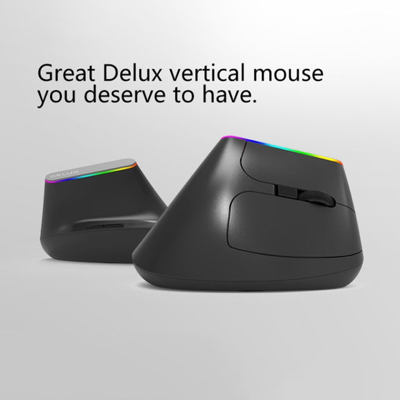 DELUX M618DB 6-Keys 1600 DPI RGB Vertical Wireless Bluetooth Dual-Mode Mouse(Lithium Bluetooth Version)