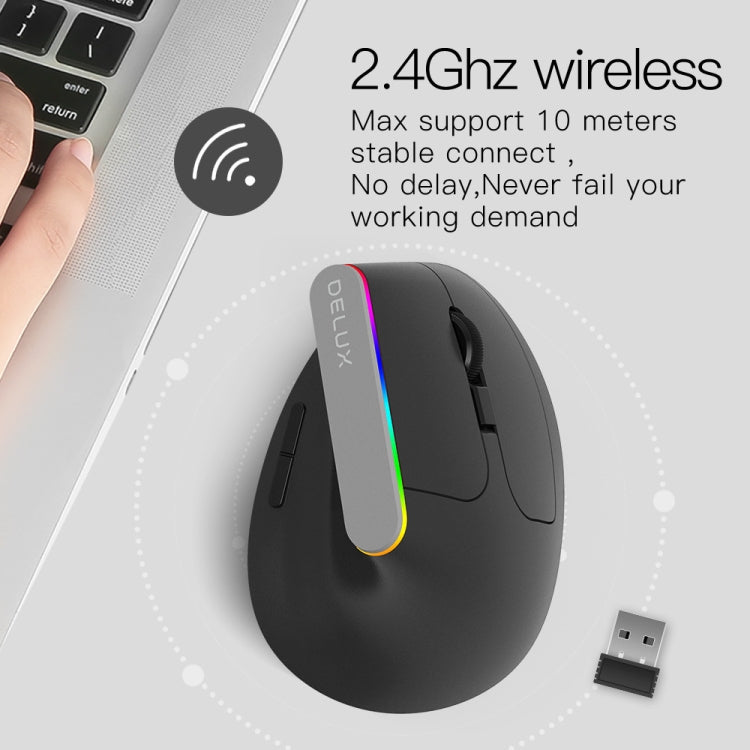 DELUX M618DB 6-Keys 1600 DPI RGB Vertical Wireless Bluetooth Dual-Mode Mouse(Lithium Bluetooth Version)