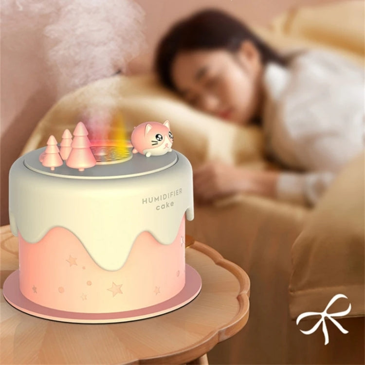 M328 Battery Type Mini Desktop Night Light Cartoon Cake Silent Spray Humidifier(Pink)