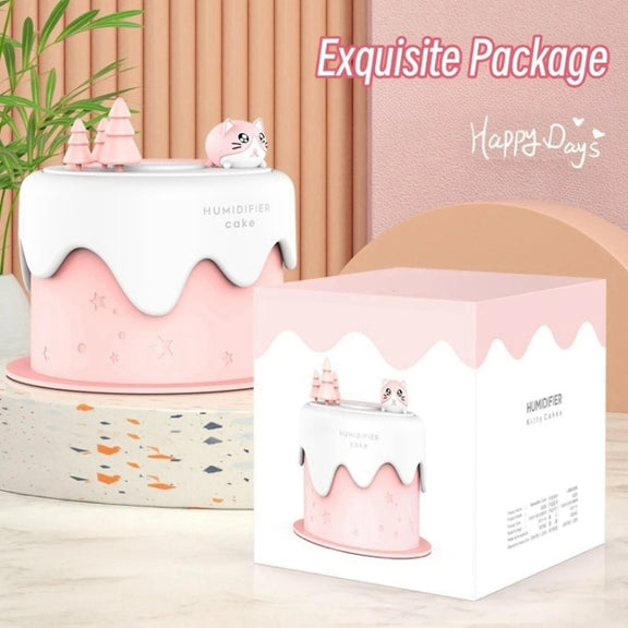 M328 Battery Type Mini Desktop Night Light Cartoon Cake Silent Spray Humidifier(Pink)