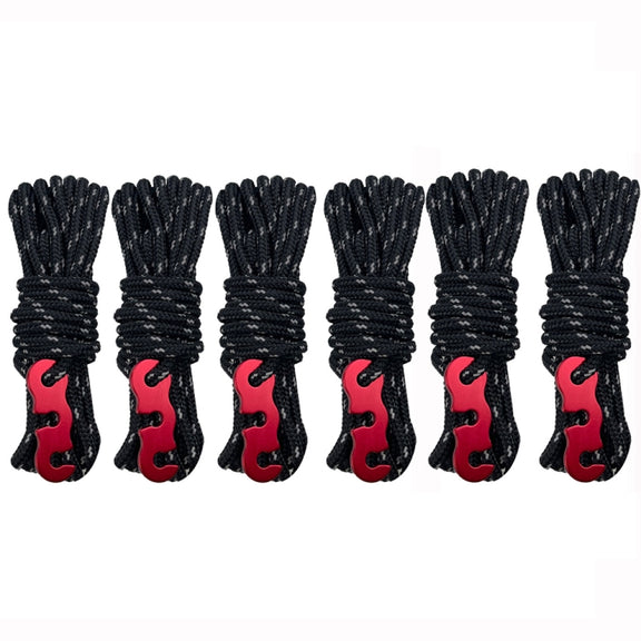 4m x 6 Rolls Outdoor Camping Tent Canopy Wind Rope Luminous Multi-Function Wind Rope Buckle Tent Fixed Rope( S Buckle-Black)