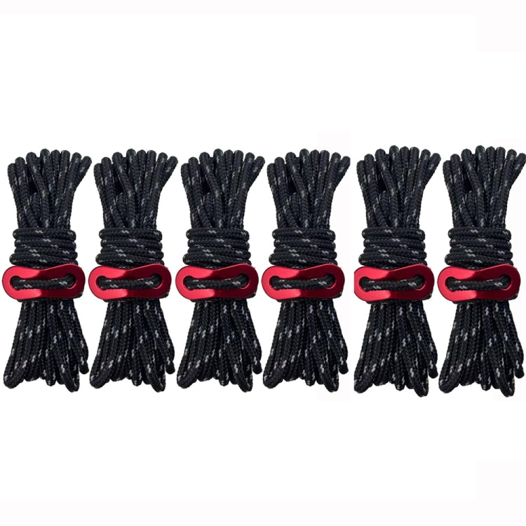 4m x 6 Rolls Outdoor Camping Tent Canopy Wind Rope Luminous Multi-Function Wind Rope Buckle Tent Fixed Rope(Figure 8 Buckle-Black)