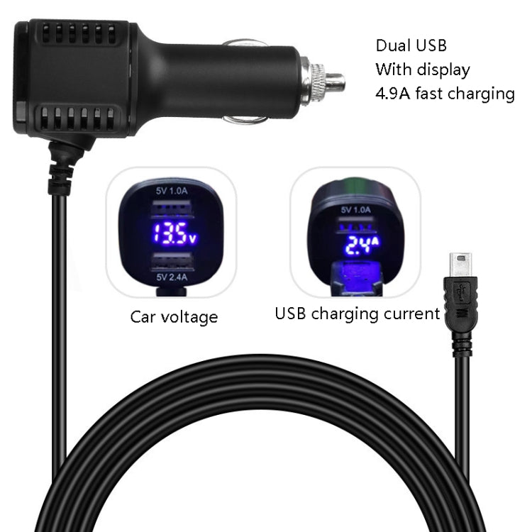H519 Car Charger Driving Recorder Power Cord Dual USB With Display Charging Line, Specification: Mini Right Elbow