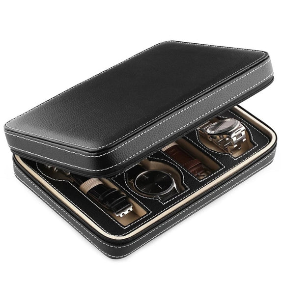 8-Digit Watch Storage Box Watch Display Box Portable Watch Travel Bag, Specification: 24 x 18 x 6cm(Black)