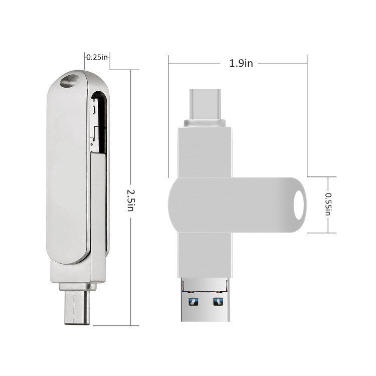 32GB USB 3.0 + 8 Pin + USB-C / Type-C 3 in 1 Phone Computer Rotatable Metal U-Disk
