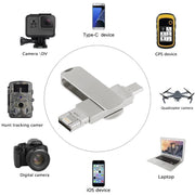 128GB USB 3.0 + 8 Pin + USB-C / Type-C 3 in 1 Phone Computer Rotatable Metal U-Disk