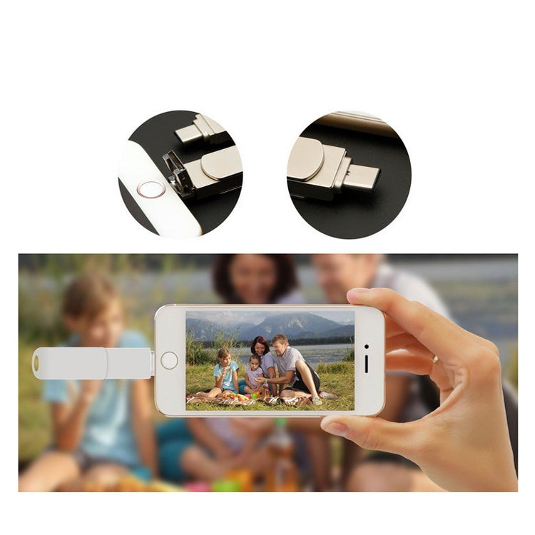 128GB USB 3.0 + 8 Pin + USB-C / Type-C 3 in 1 Phone Computer Rotatable Metal U-Disk
