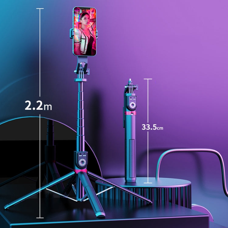 360-Degree Rotating Foldable Bluetooth Selfie Sticks Live Stand, Spec: P220 TK (Double Clip)