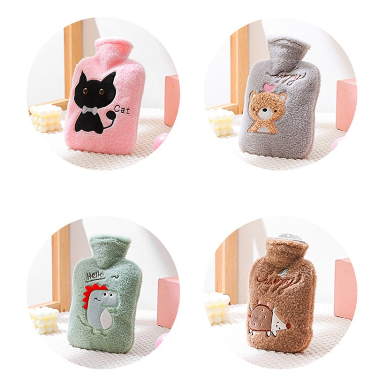 Hot Compress Stomach Hot Water Bottle Flannel Cover Cartoon Hand Warmer(Light Grey)
