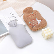 Hot Compress Stomach Hot Water Bottle Flannel Cover Cartoon Hand Warmer(Light Grey)