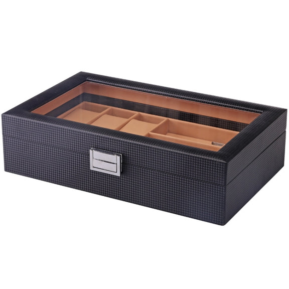 6+3 PU Watch Glasses Case Carbon Fiber PU Skin Watch Box Sunglasses Box(Black)