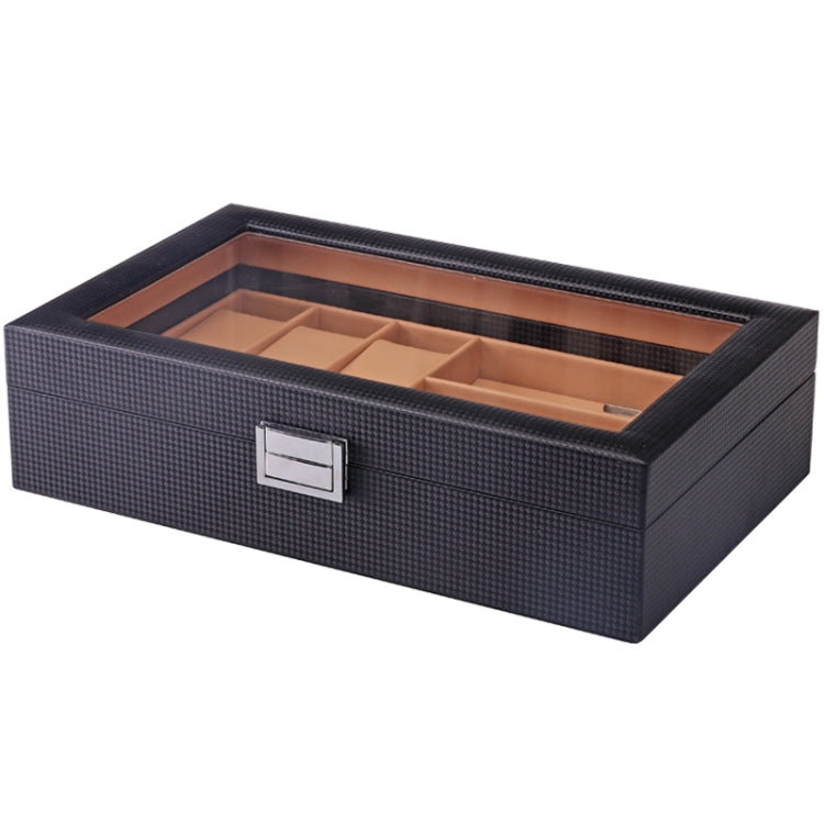 6+3 PU Watch Glasses Case Carbon Fiber PU Skin Watch Box Sunglasses Box(Black)