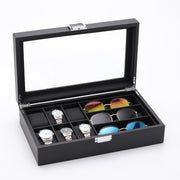 6+3 PU Watch Glasses Case Carbon Fiber PU Skin Watch Box Sunglasses Box(Brown)
