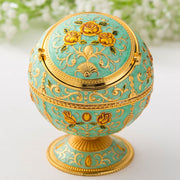 Metal Globe Ashtray With Lid Holiday Gift Tea Table Decoration(Green Rose)