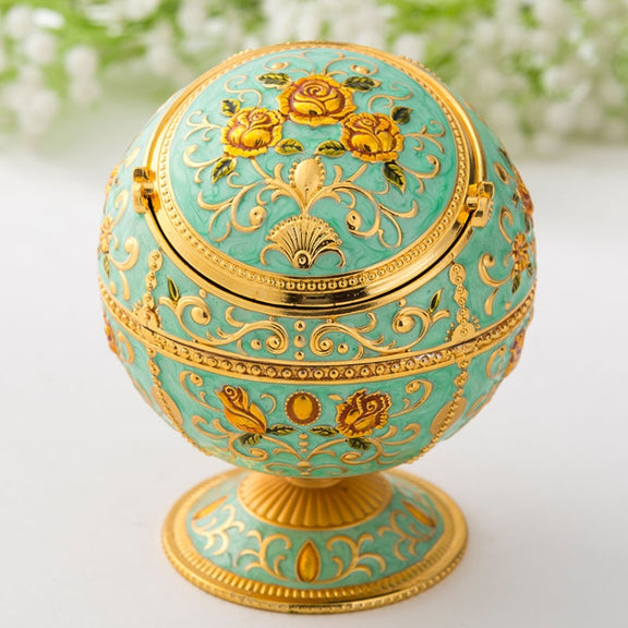 Metal Globe Ashtray With Lid Holiday Gift Tea Table Decoration(Green Rose)