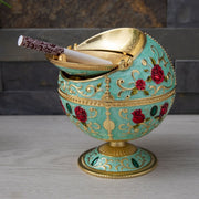 Metal Globe Ashtray With Lid Holiday Gift Tea Table Decoration(Green Rose)