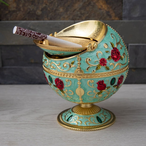 Metal Globe Ashtray With Lid Holiday Gift Tea Table Decoration(Phnom Pencasting Castle)
