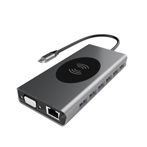 BX15W USB HUB Type-C Docking Station with Wireless Charge Function(15 in 1)