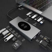 BX15W USB HUB Type-C Docking Station with Wireless Charge Function(15 in 1)