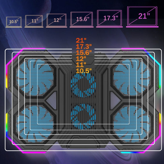 F12 6 Fans USB Semiconductor Computer Radiator Notebook Stand with Phone Holder, Colour: Blue Light + RGB Light