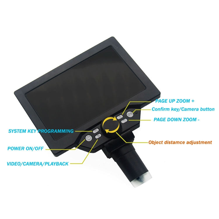 G1200D 7 Inch LCD Screen 1200X Portable Electronic Digital Desktop Stand Microscope(EU Plug With Battery)