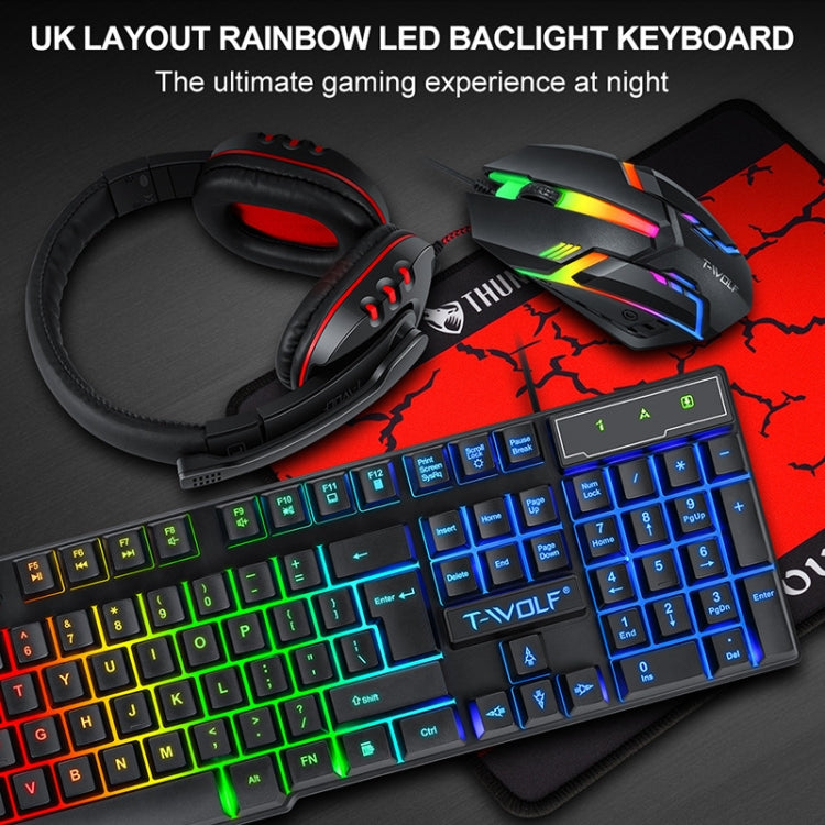 T-WOLF TF-800 4 in 1 Gaming Luminous Keyboard Mouse Headset Set(English Version)