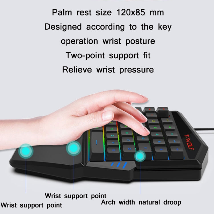 T-WOLF Mobile Gaming One-Handed Keyboard，Specification： TF-900 Set
