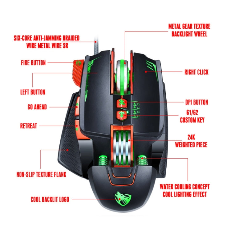 T-WOLF V9 8 Keys 3200 DPI Gaming Macro Definition Mechanical Wired Mouse(Black)