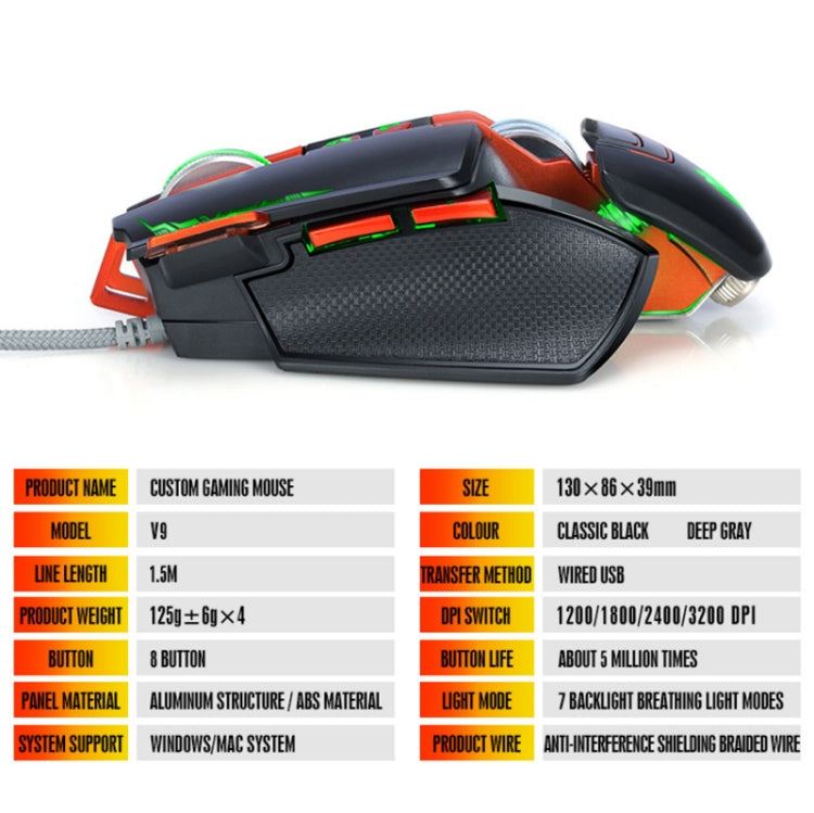 T-WOLF V9 8 Keys 3200 DPI Gaming Macro Definition Mechanical Wired Mouse(Silver)