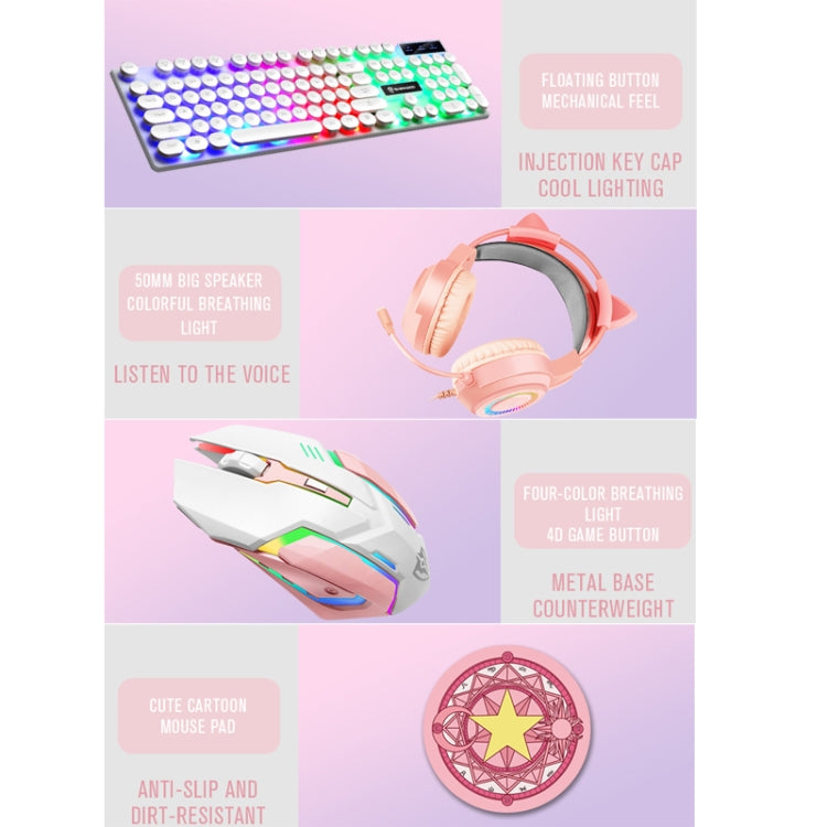 Shipadoo LD-122 4 in 1 Girly Glowing Keyboard + Mouse + Earphone + Mouse Pad Set(Pink Punk)